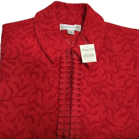 Coldwater Creek - NWT Red Textured Jacquard Ribbon Trim Blazer Jacket - Medium - Picture 6 of 11